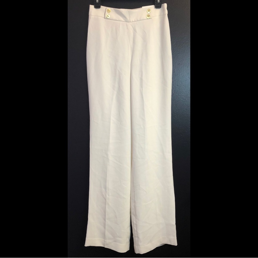 Express Cream Wide-Leg Sailor Pants with Gold Buttons